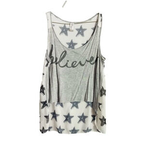 Believe Star Spangled White Mesh High Low Tank Top
